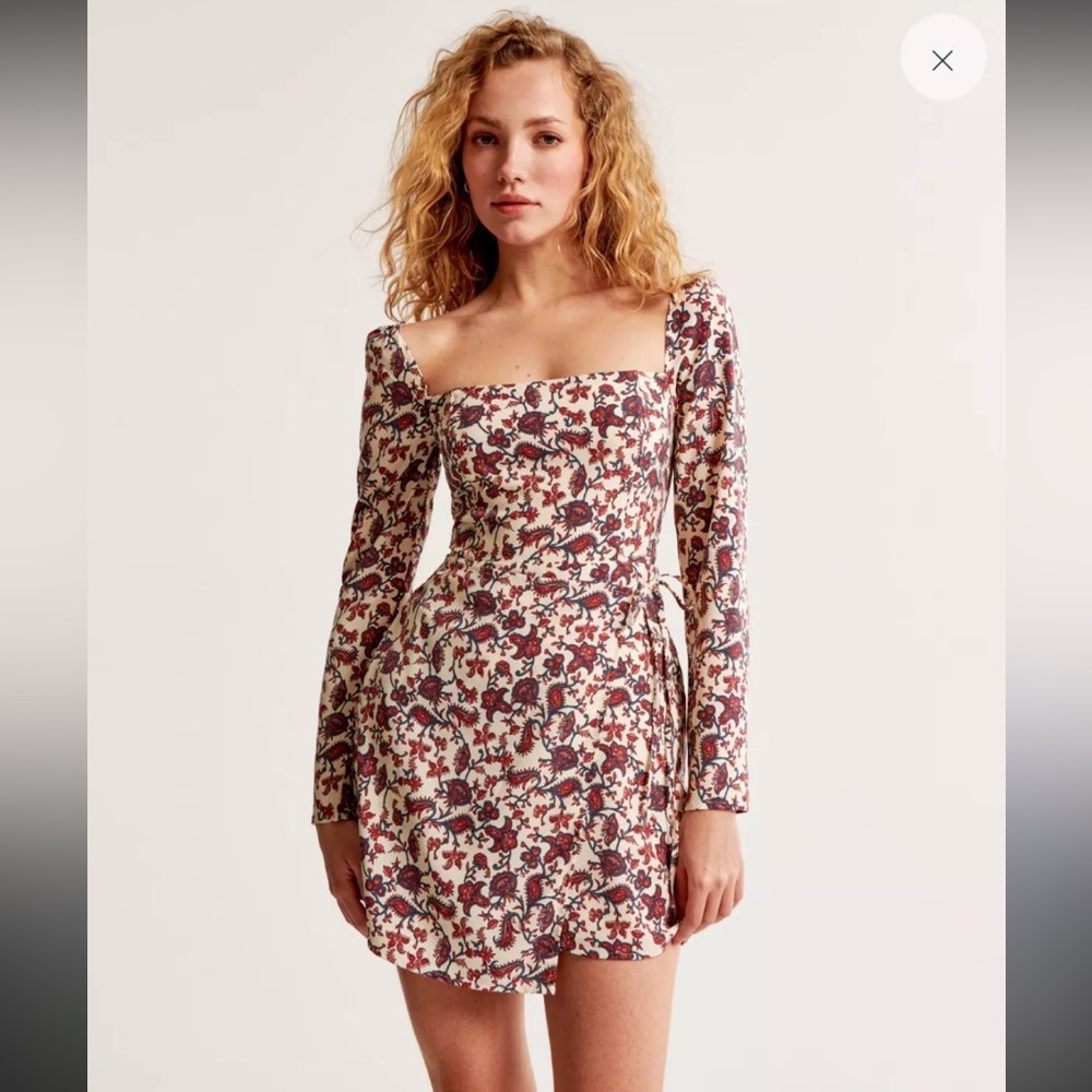NWT Abercrombie & Fitch Floral Long Sleeve Wrap Skirt Dress Small Tall